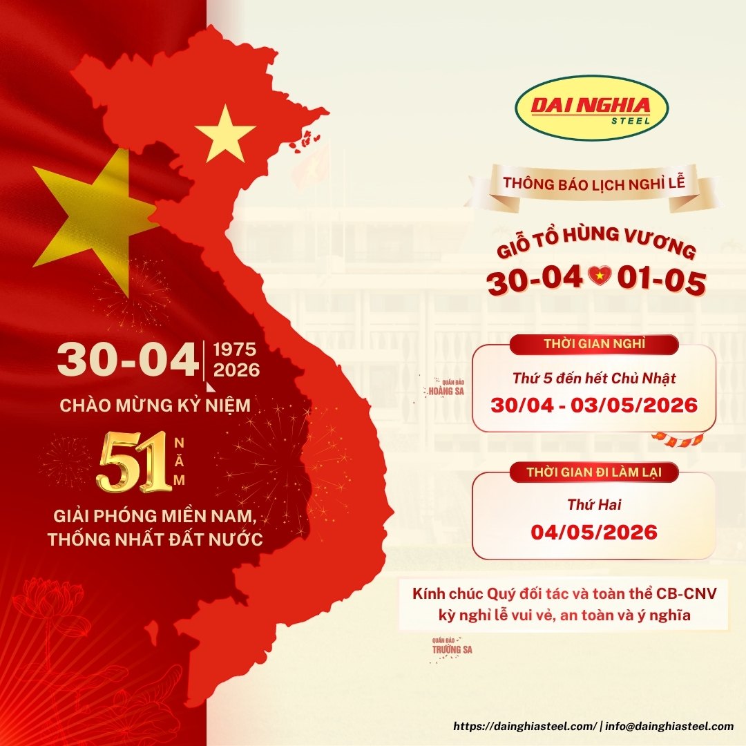 Thông báo lịch nghỉ lễ Giỗ Tổ Hùng Vương - 30/4 - 1/5/2026